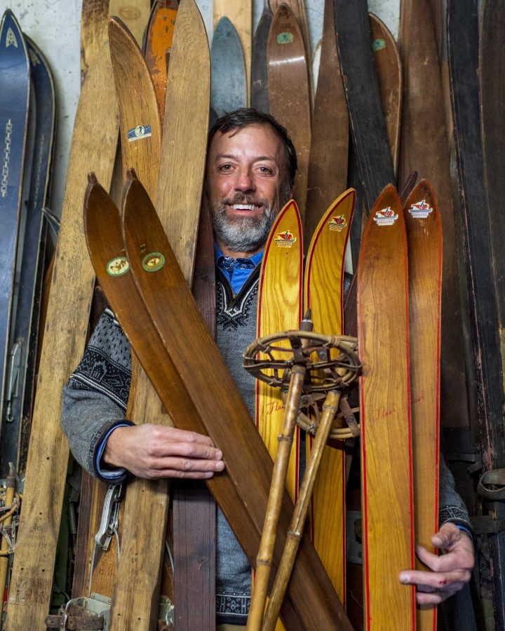 Mark Millers antique ski and snowshoe collection in Park City, UT on Sunday, Feb. 24, 2019. (Photo by Kiffer Creveling)
